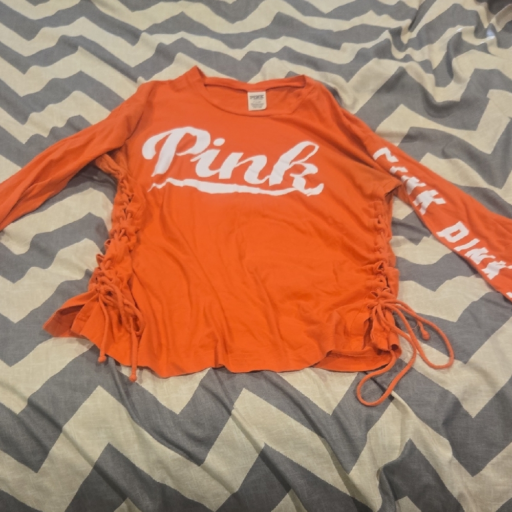 PINK Victoria's Secret Long Sleeve Tee in Coral